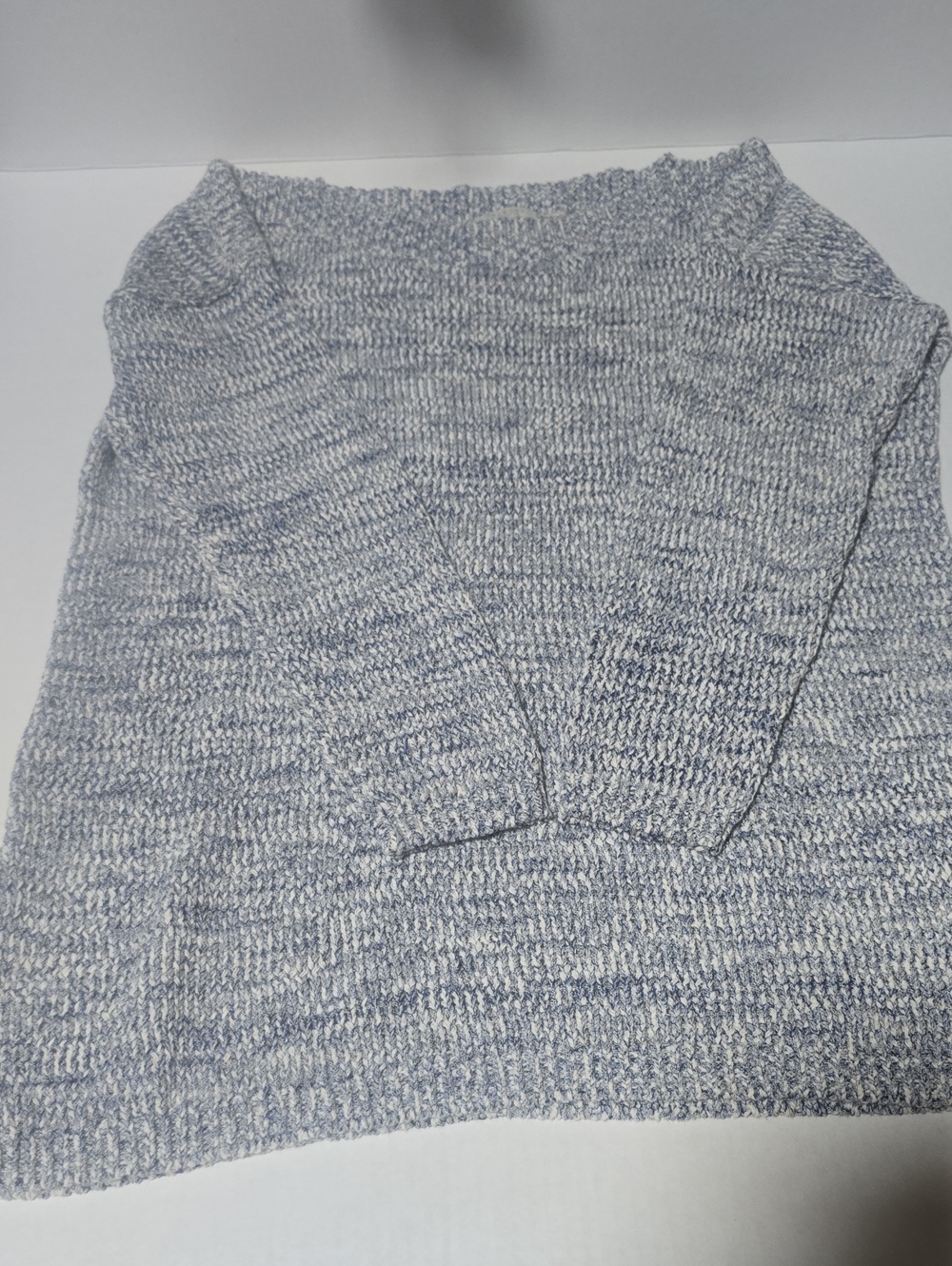Talbots Petites Marled Knit Boatneck Sweater Blue White